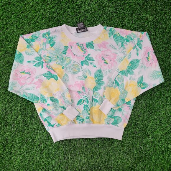 Vintage 90s Flower AOP Sweatshirt Womens 2XS/XS 20x20 Crop Boxy Baggy - Picture 1 of 11